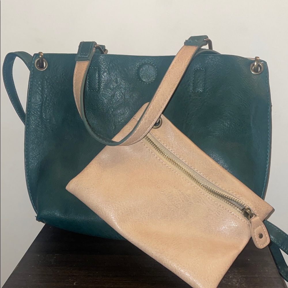 Hunter Green and Cream Crossbody bag